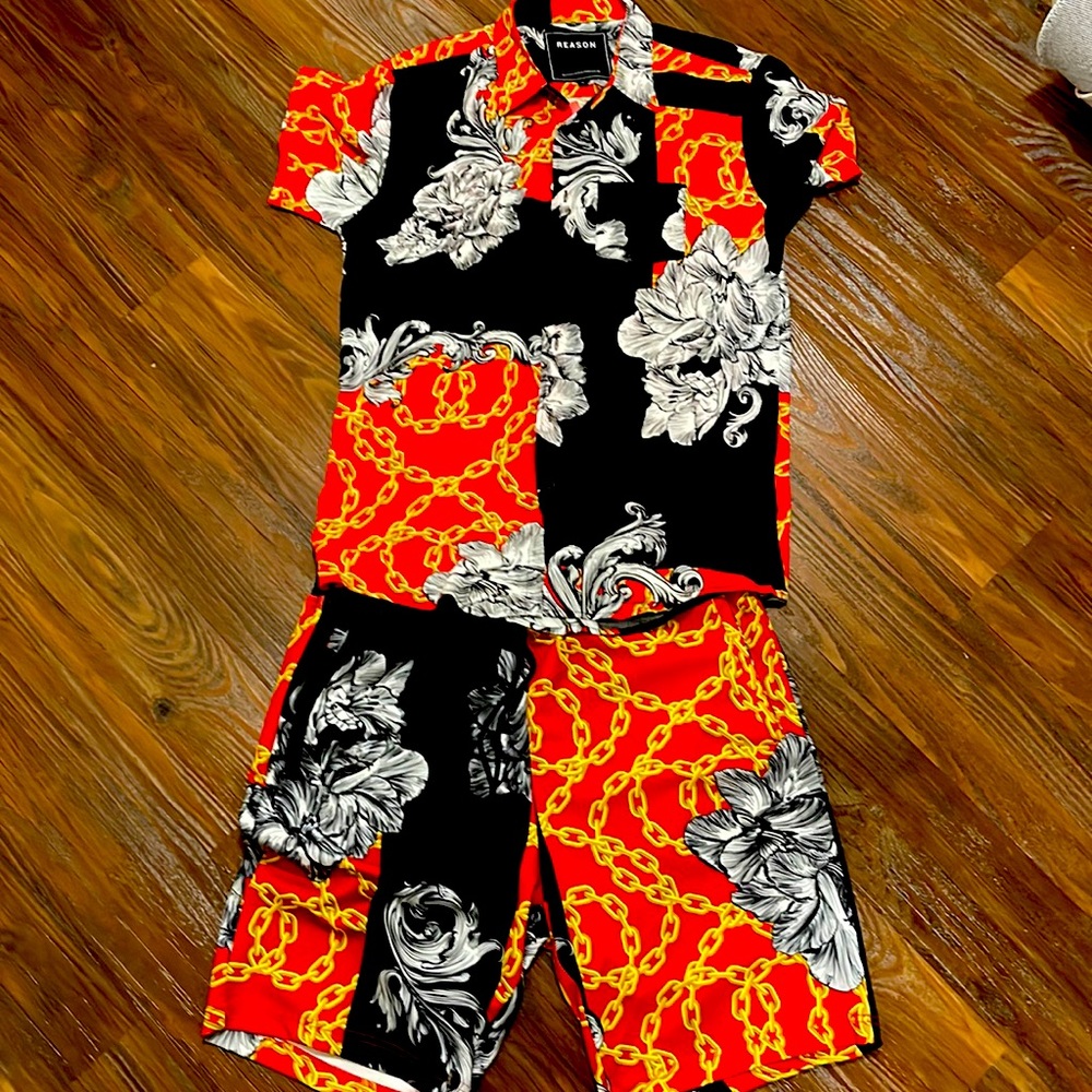 Mens red short set